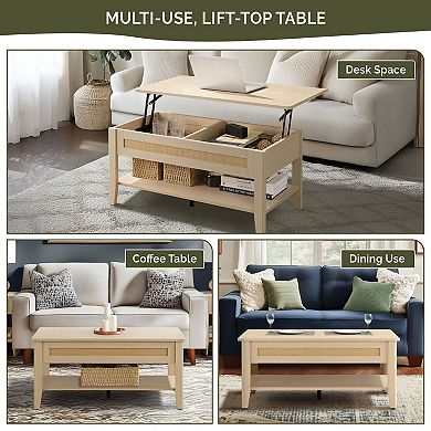 510 Design Lennox Rattan Lift-Top Coffee Table with Storage & Lower Open Shelf
