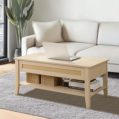 510 Design Lennox Rattan Lift-Top Coffee Table with Storage & Lower Open Shelf