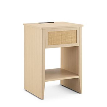 510 Design Lennox Rattan Accent Side Table with Drawer Storage & Lower Open Shelf