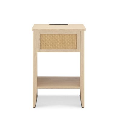 510 Design Lennox Rattan Accent Side Table with Drawer Storage & Lower Open Shelf