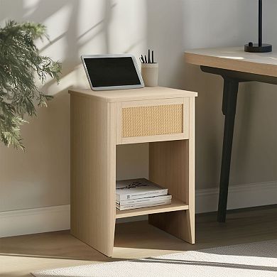 510 Design Lennox Rattan Accent Side Table with Drawer Storage & Lower Open Shelf