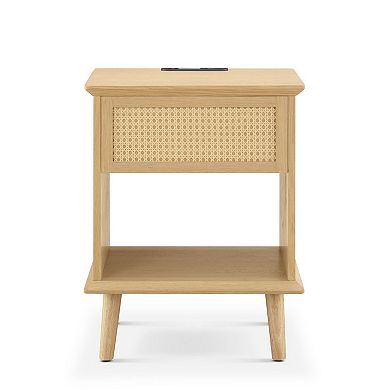 510 Design Teagan Rattan Accent Side Table with Drawer Storage & Lower Open Shelf