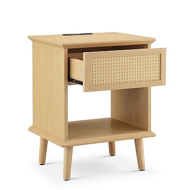 510 Design Teagan Rattan Accent Side Table with Drawer Storage & Lower Open Shelf