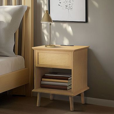 510 Design Teagan Rattan Accent Side Table with Drawer Storage & Lower Open Shelf