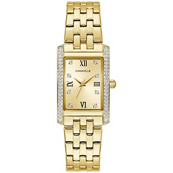 Caravelle by Bulova Women's Classic Rectangular Gold Tone Stainless Steel Crystal Accent Watch - 45L192