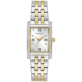 Caravelle by Bulova Women's Classic Rectangular Two Tone Stainless Steel Crystal Accent Watch - 45L191
