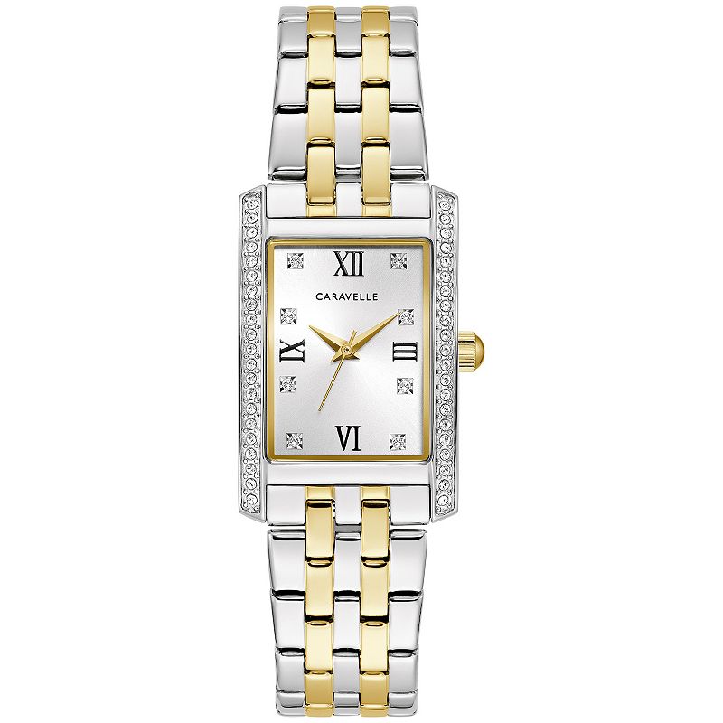 Caravelle by Bulova Women's Classic Rectangular Two Tone Stainless Steel Crystal Accent Watch - 45L191, Size: 21 mm, Silver