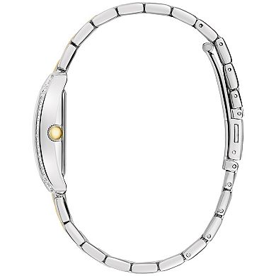 Caravelle by Bulova Women's Classic Rectangular Two Tone Stainless Steel Crystal Accent Watch - 45L191