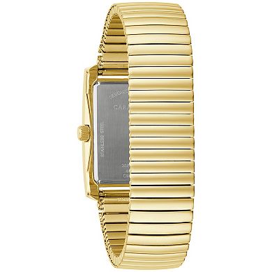 Caravelle by Bulova Men's Classic Rectangular Gold Tone Stainless Steel Black Dial Expansion Band Watch - 44A122