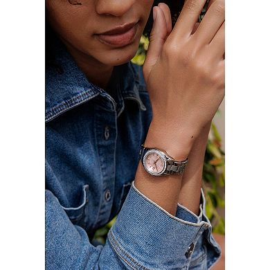 Caravelle by Bulova Women's Stainless Steel Crystal Accent Pink Dial Watch - 43M123