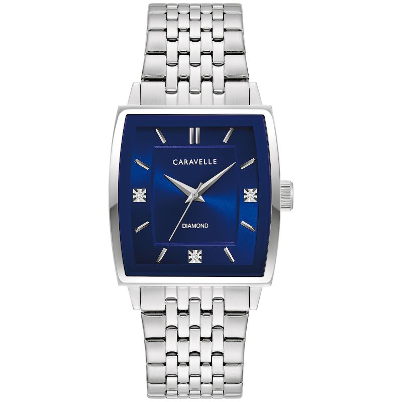 Caravelle by Bulova Men's Modern Stainless Steel Diamond Accent Blue Dial Watch - 43D108, Size: 33 mm