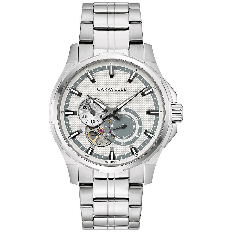 Caravelle by Bulova Men's Automatic Stainless Steel Skeleton Dial Watch - 43A159, Size: 42MM, Silver