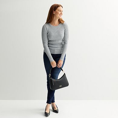Women's Nine West Variegated Ribbed Crew Neck Sweater