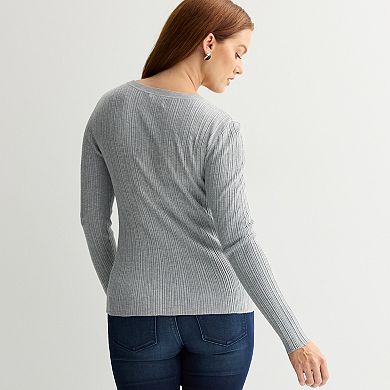 Women's Nine West Variegated Ribbed Crew Neck Sweater