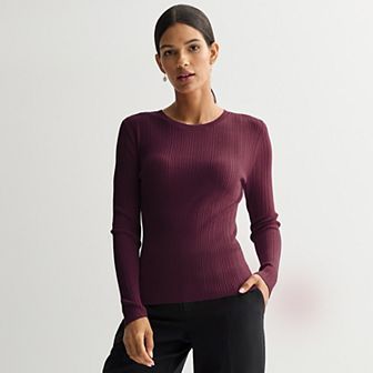 Women's Nine West Variegated Ribbed Crew Neck Sweater