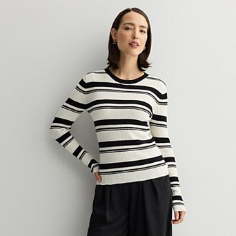 Women's Nine West Variegated Ribbed Crew Neck Sweater