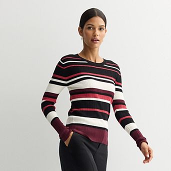 Women's Nine West Variegated Ribbed Crew Neck Sweater