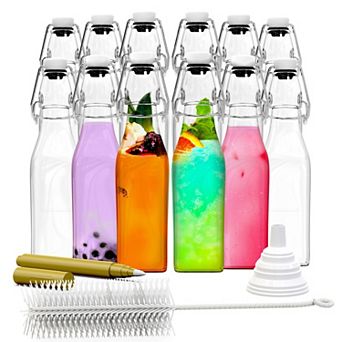 Nevlers 8.5 oz Square Swing Top Glass Bottle Set (Pack of 12)