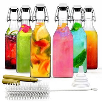 Nevlers 8.5 oz Square Swing Top Glass Bottle Set (Pack of 6)