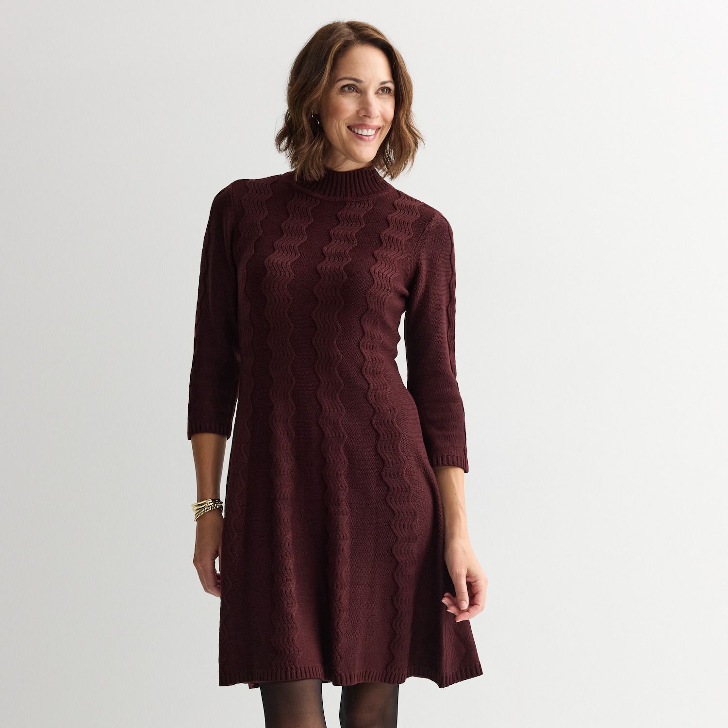 Женские платья Sandra Darren Cable Knit 3/4 Sleeve Sweater Dress