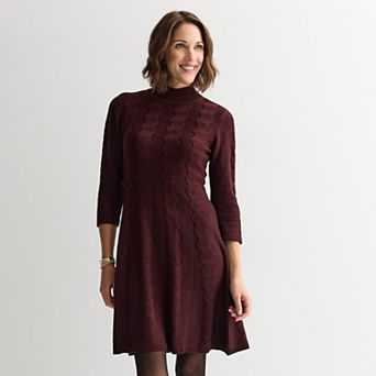 Women's Sandra Darren Cable Knit 3/4 Sleeve Sweater Dress