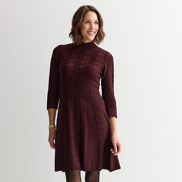 Women's Sandra Darren Cable Knit 3/4 Sleeve Sweater Dress