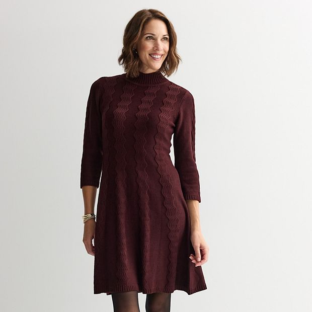 Women's Sandra Darren Cable Knit 3/4 Sleeve Sweater Dress