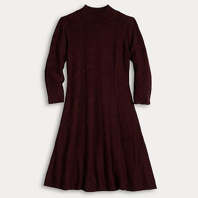 Women's Sandra Darren Cable Knit 3/4 Sleeve Sweater Dress, Size: XXL, Wine