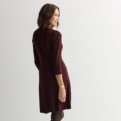 Women's Sandra Darren Cable Knit 3/4 Sleeve Sweater Dress