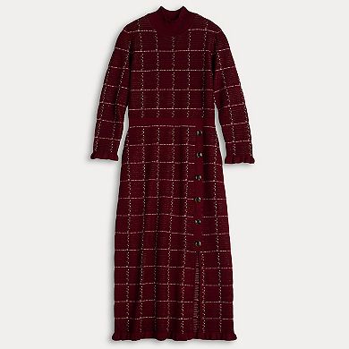 Women's Sandra Darren Windowpane 3/4 Sleeve Sweater Dress