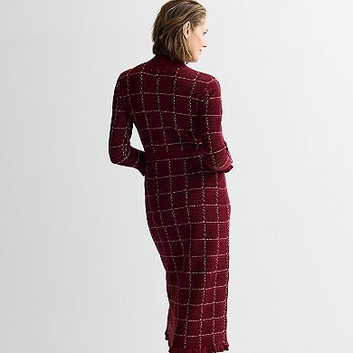 Women's Sandra Darren Windowpane 3/4 Sleeve Sweater Dress