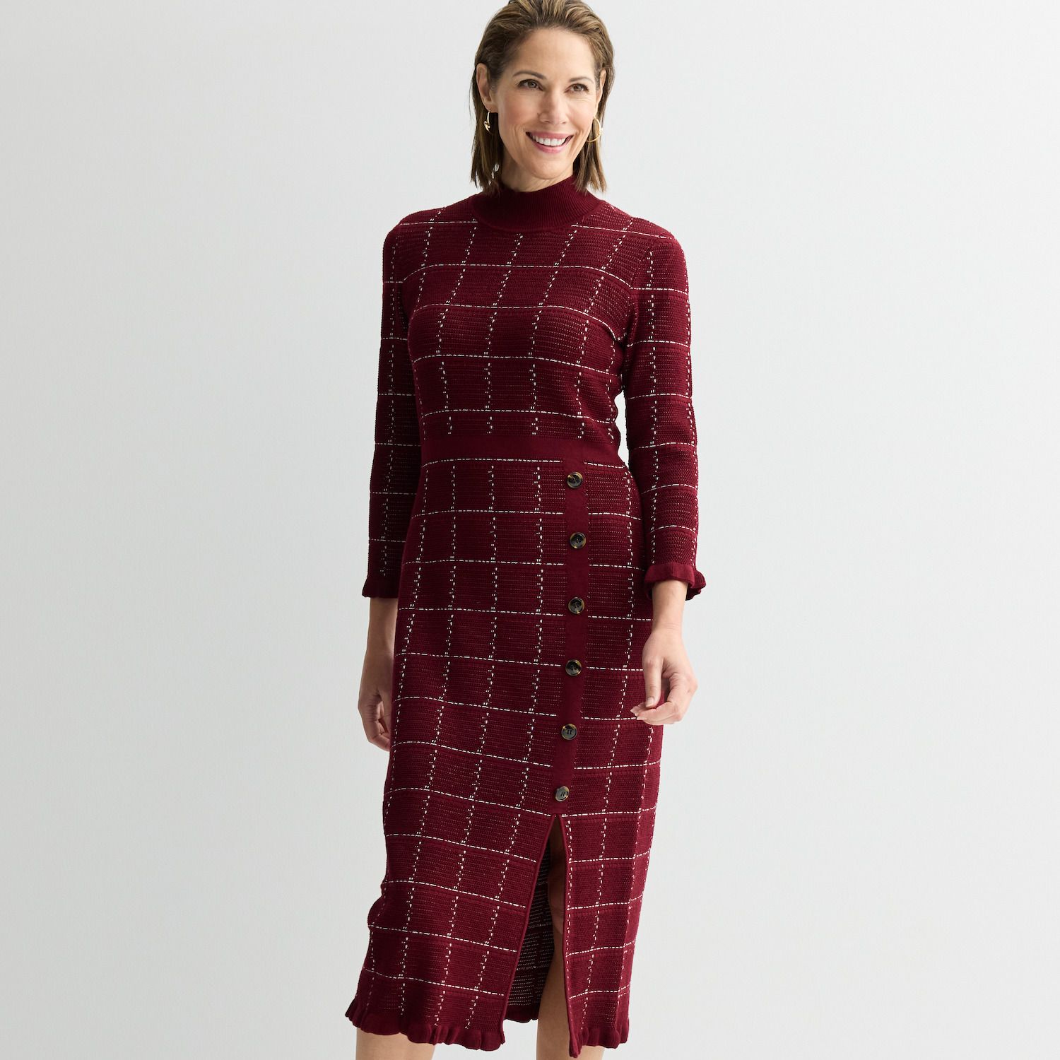 Женские платья Sandra Darren Windowpane 3/4 Sleeve Sweater Dress