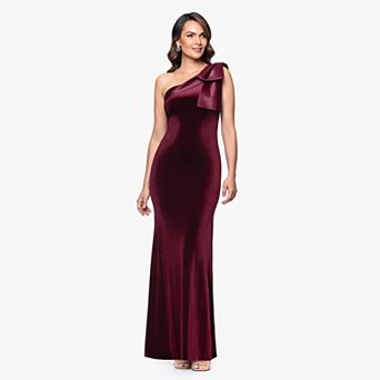 Women's BA Nites One-Shoulder Bow Velvet Evening Gown