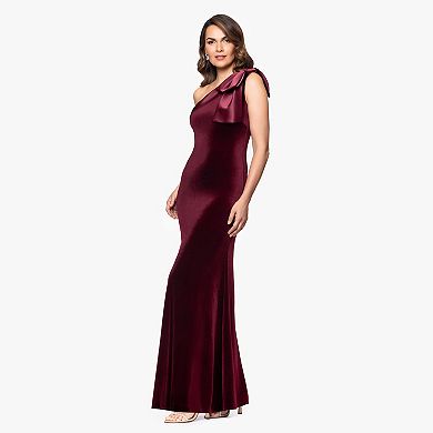 Women's BA Nites One-Shoulder Bow Velvet Evening Gown