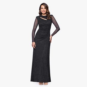 Women's BA Nites Long Sleeve Mesh Dress with Stone Detail