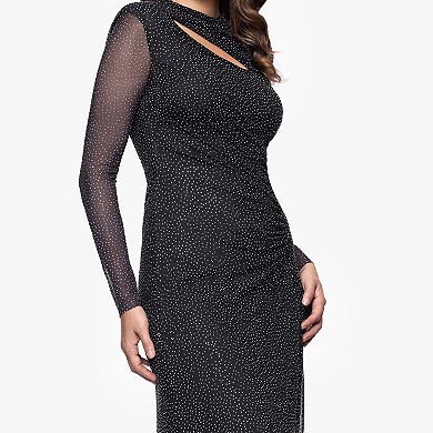 Women's BA Nites Long Sleeve Mesh Dress with Stone Detail