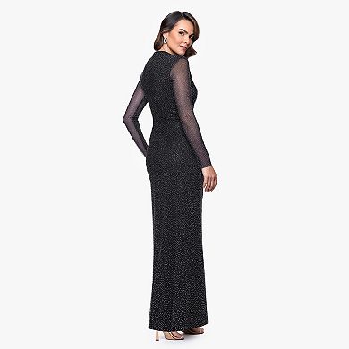Women's BA Nites Long Sleeve Mesh Dress with Stone Detail