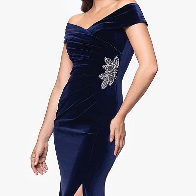 Women's BA Nites Velvet Off-The-Shoulder Sequin Dress