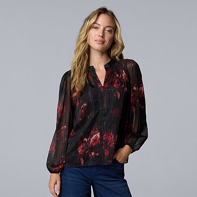 Women's Simply Vera Vera Wang Smocked Neck Blouse