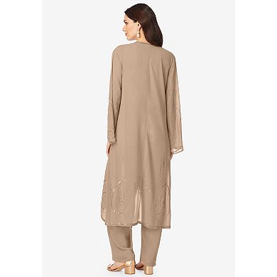Roaman's Women's Plus Size Petite Beaded Pant Set