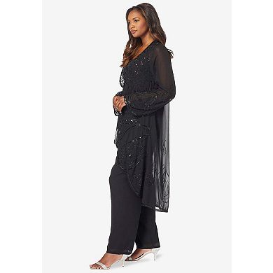 Roaman's Women's Plus Size Petite Plus Size Beaded Georgette Scoop Neck 3-Piece Pant Set