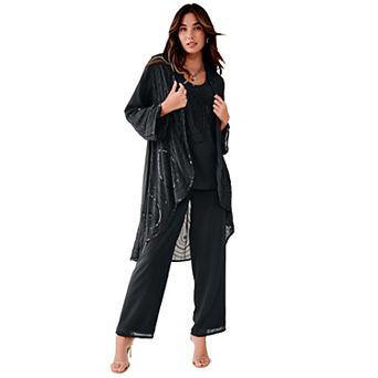 Roaman's Women's Plus Size Petite Plus Size Beaded Georgette 3 pc Pant Set Formal Wear