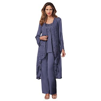 Roaman's Women's Plus Size Petite Beaded Pant Set