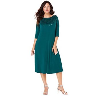 Roaman's Women's Plus Size Ultrasmooth Fabric Embellished Swing Dress