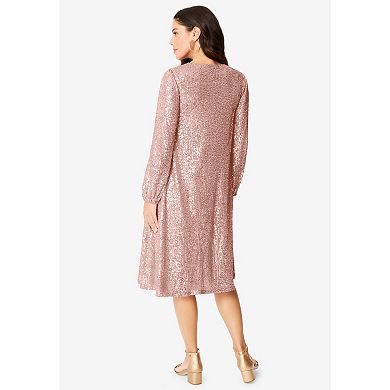 Roaman's Women's Plus Size Sequin Swing Dress