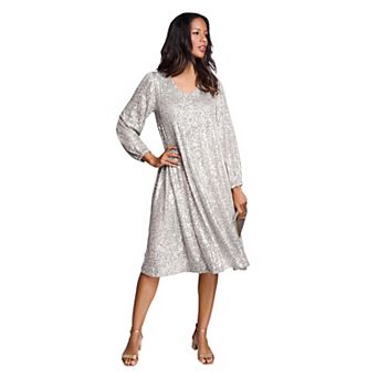 Roaman's Women's Plus Size Sequin Swing Dress