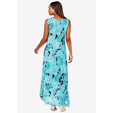 Roaman's Women's Plus Size Petite Hand-Crinkled Sleeveless Dress