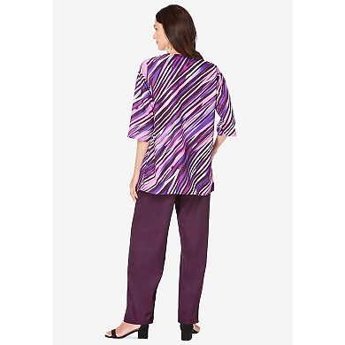 Roaman's Women's Plus Size Three Piece Pant Suit