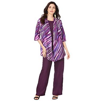 Roaman's Women's Plus Size Three Piece Pant Suit