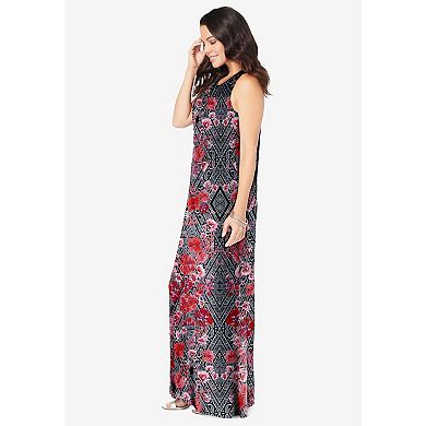 Roaman's Women's Plus Size Sleeveless Crew Neck Maxi Dress